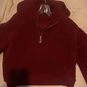 Fuzzy half zip crop top sweater
